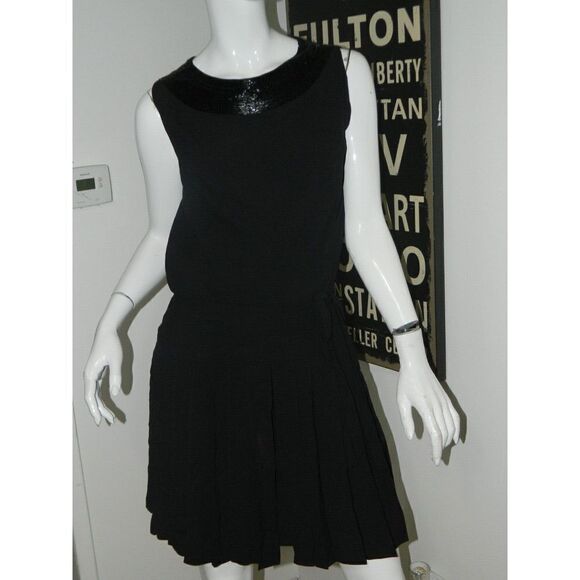 Pat Sandler For Highlight Dress Size 6 Black Beaded Collar 60s Couture LBD - Picture 1 of 11